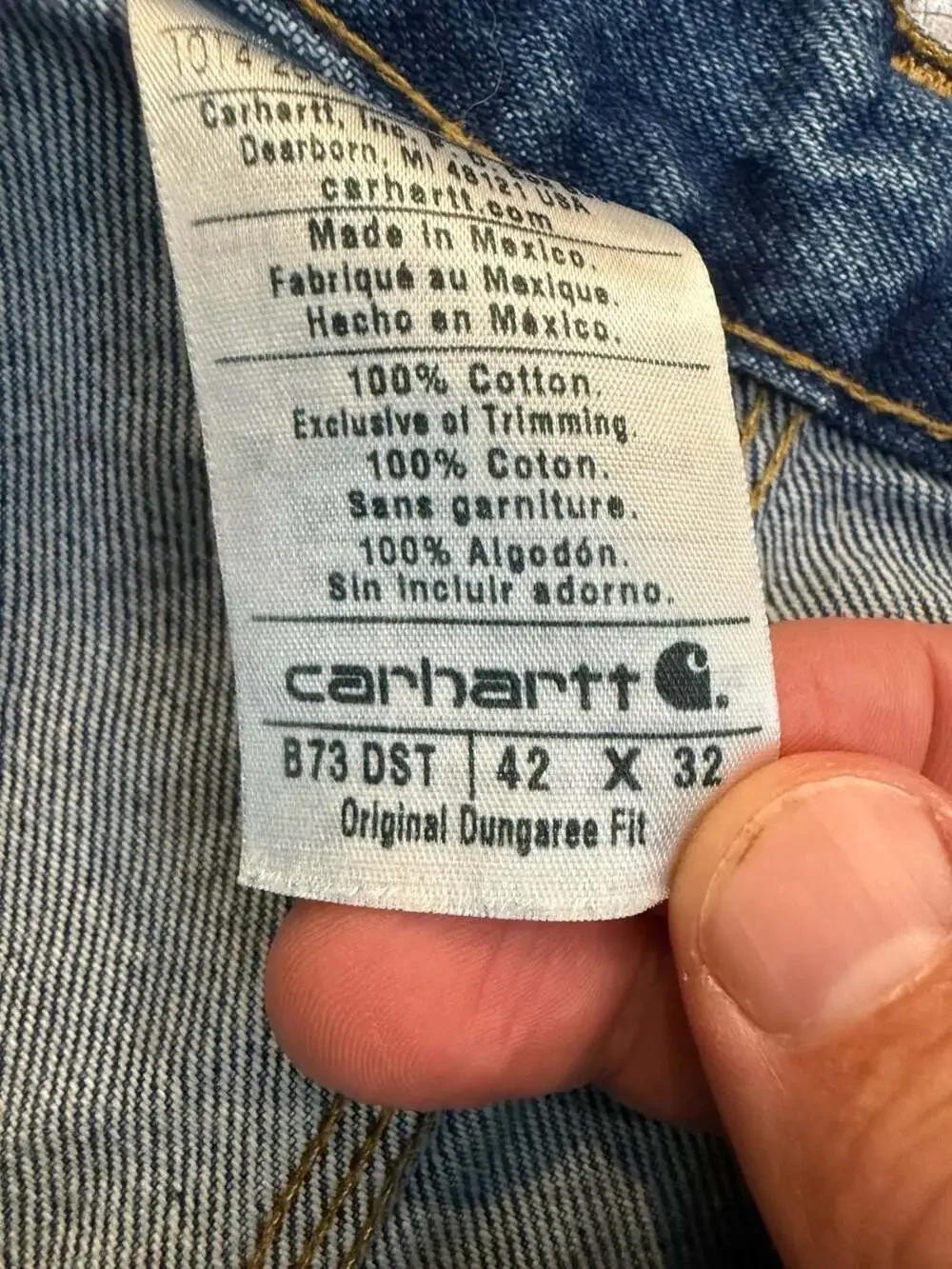 Carhartt B73 DST Double Knee Denim Logger Dungarees Blue Men's 42x32